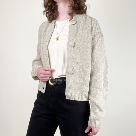 Vintage French Knit Cardigan Sweater Oversized Crop Old Money Luxe Quiet Luxury - Picture 4 of 9